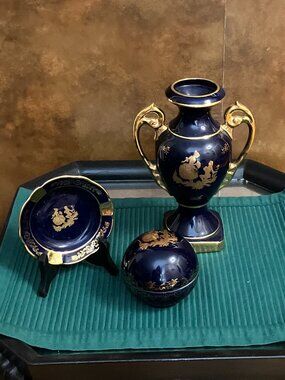 Limoges Set, Courting Couple Cobalt Blue/Gold